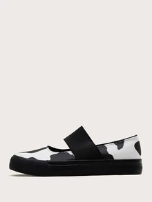 Cow Print Slip On Canvas Shoes - Black and White - View 3
