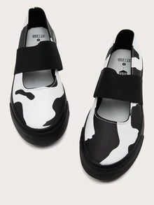 Cow Print Slip On Canvas Shoes - Black and White - View 5