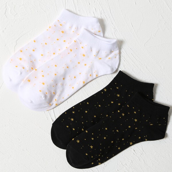 

2pairs Star Print Ankle Socks, Multicolor