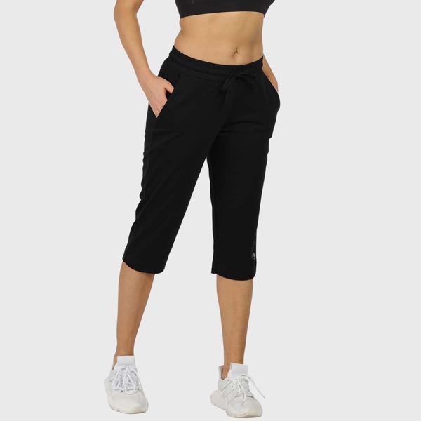 

Drawstring Waist Slant Pocket Capris Sports Sweatpants, Black