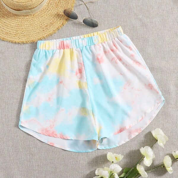 

Tie Dye Elastic Waist Shorts, Multicolor