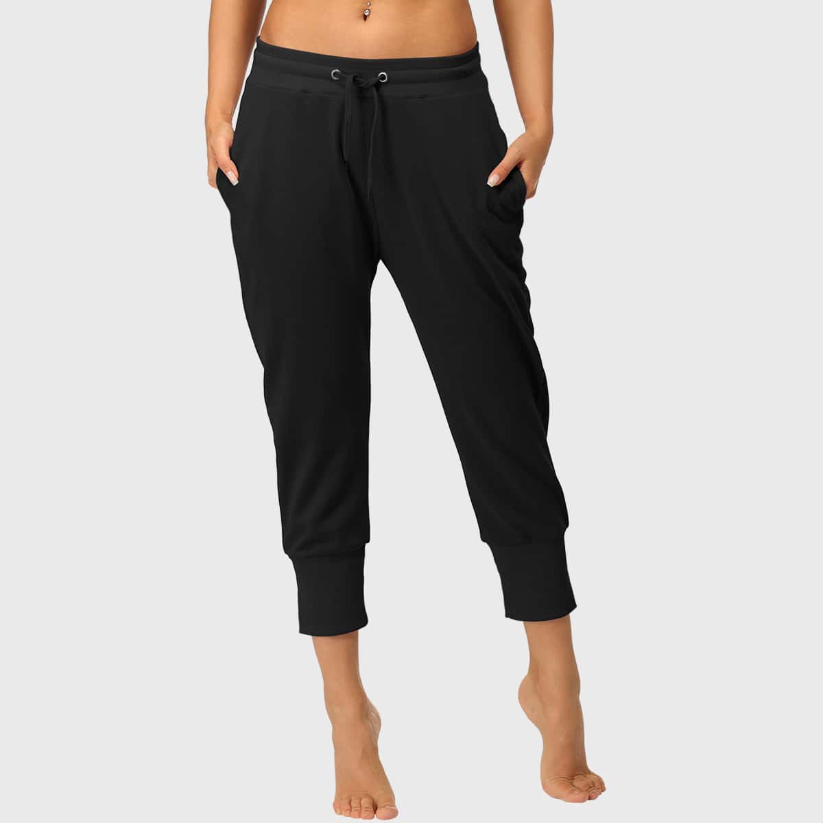 

Drawstring Waist Slant Pocket Sports Sweatpants, Black