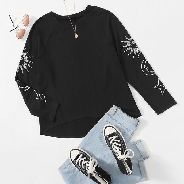 

Plus Graphic Print Raglan Sleeve Tee, Black