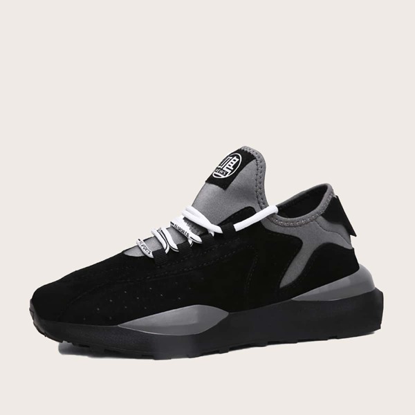 

Men Color Block Lace-up Front Sneakers, Black