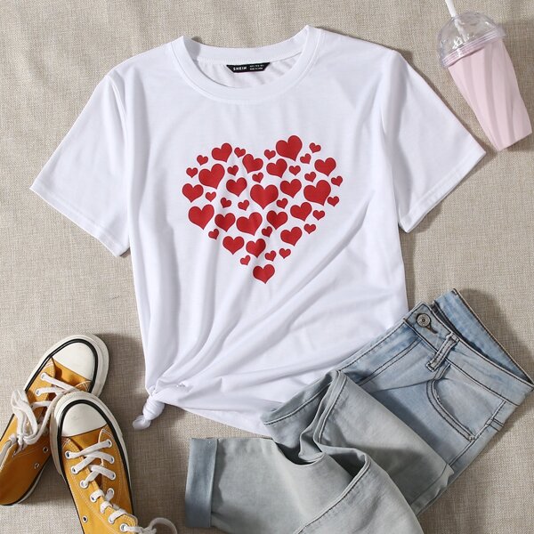 

Heart Print Short Sleeve Tee, White