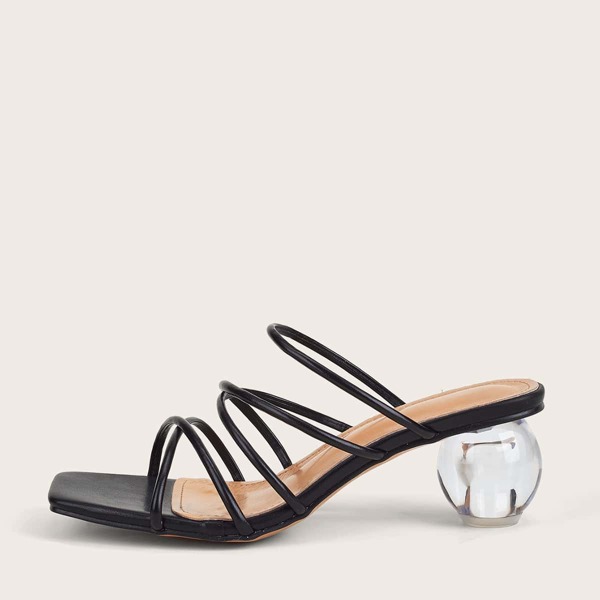 

Thin Band Sculptural Heeled Mule Sandals, Black