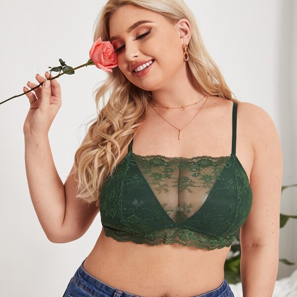 

Plus Lace Overlay Bralette, Dark green