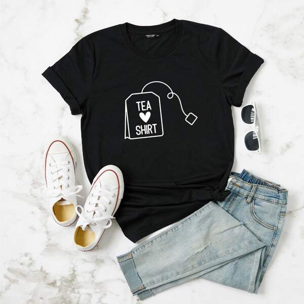 

Plus Letter & Cartoon Graphic Tee, Black