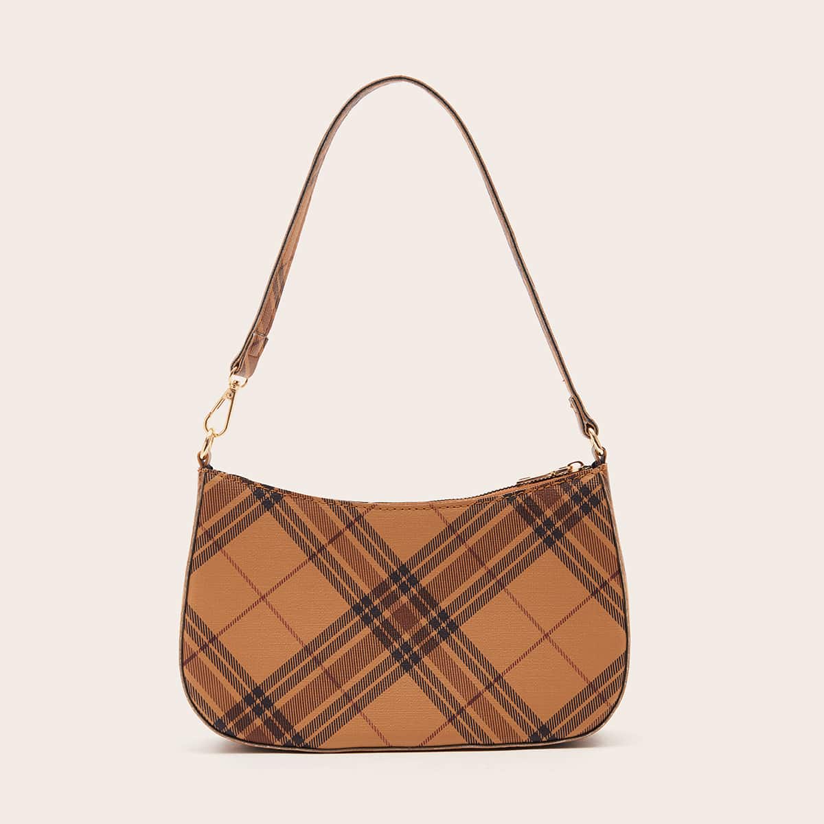 

Plaid Shoulder Bag, Brown