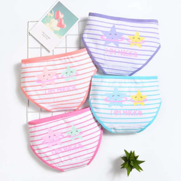 

Toddler Girls 4pack Star And Striped Print Underwear, Multicolor