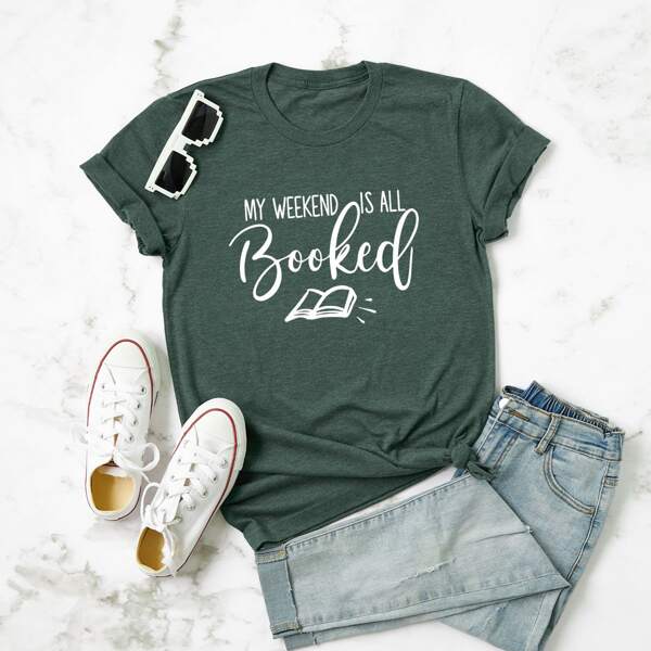

Plus Book & Slogan Graphic Tee, Dark green