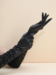 Ruched Elbow Gloves - Black - View 3