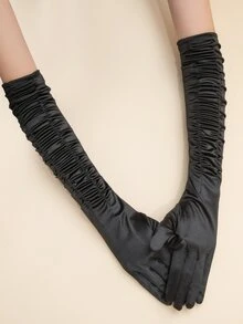 Ruched Elbow Gloves - Black - View 4