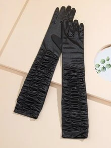 Ruched Elbow Gloves - Black - View 5