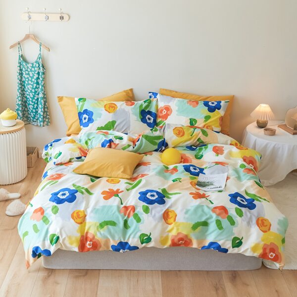 

Flower Print Duvet Cover Set Without Filler, Multicolor