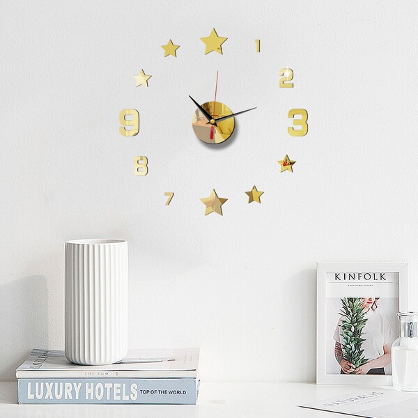 

Star Design Mirror Surface Wall Clock, Gold