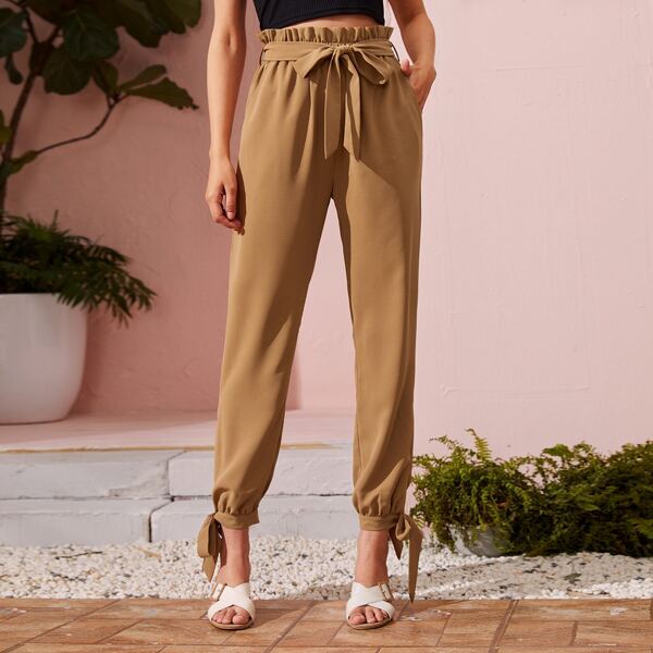 

Self Tie Knot Hem Pants, Khaki