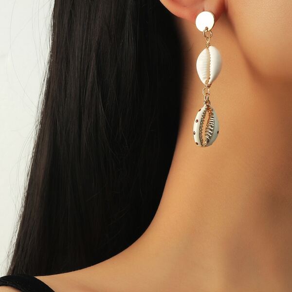 

Shell & Round Decor Drop Earrings, Gold