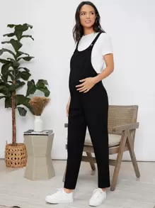 SHEIN Maternity Solid Pinafore Jumpsuit Without Tee - Black - View 1