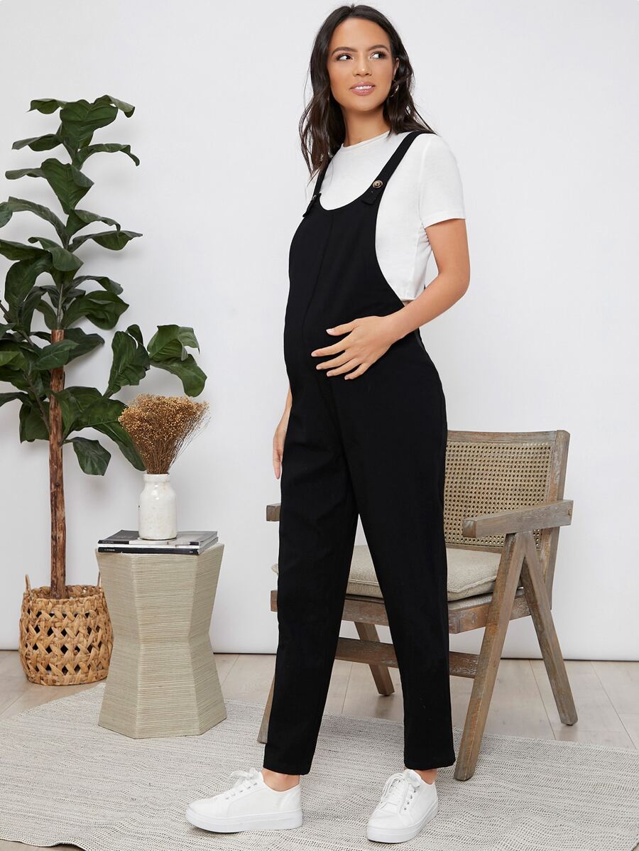 SHEIN Maternity Solid Pinafore Jumpsuit Without Tee - Black - View 1