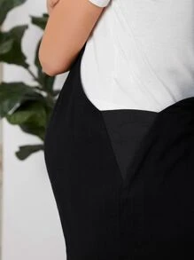 SHEIN Maternity Solid Pinafore Jumpsuit Without Tee - Black - View 4