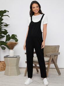 SHEIN Maternity Solid Pinafore Jumpsuit Without Tee - Black - View 6