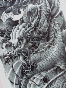 Etiqueta engomada del tatuaje, 1 hoja de tatuajes temporales de dragón chino grande para hombres, mujeres, piernas, pegatinas de tatuajes falsos de animales para adultos, dragón de tatuaje realista negro, para mujeres y niñas - Negro - Ver 3