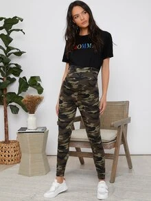 SHEIN Maternity Cross Back Camo Leggings - Multicolor - View 4