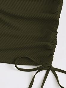 Plus Ribbed Drawstring Side Bodycon Dress - Dark Green - View 3