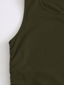 Plus Ribbed Drawstring Side Bodycon Dress - Dark Green - View 5