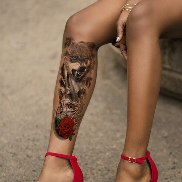 

1sheet Wolf & Flower Tattoo Sticker, Multicolor