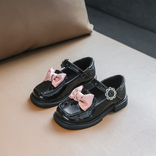

Girls Bow Decor Patent Leather Loafers, Black