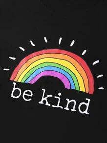 Flirla Plus Rainbow & Slogan Graphic Tee Be Kind - Black - View 4
