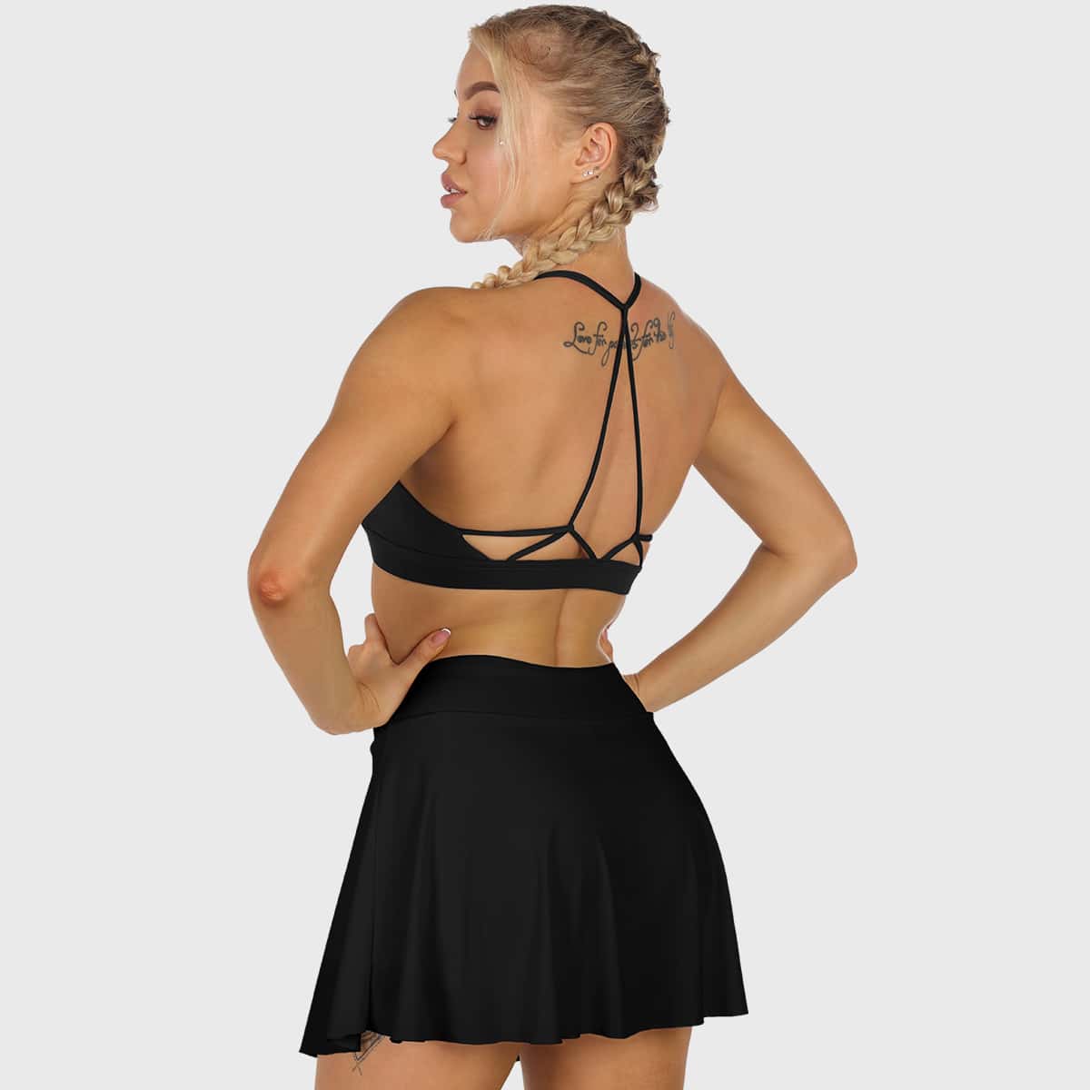 

Light Support Halter Neck Backless Sports Bra, Black