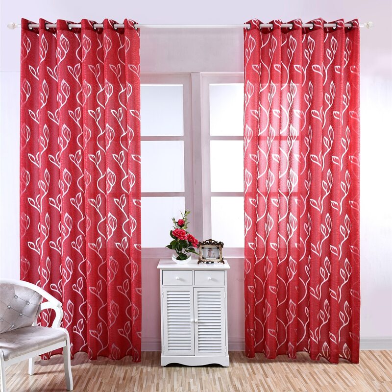 

Leaf Print Single Panel Curtain, Red