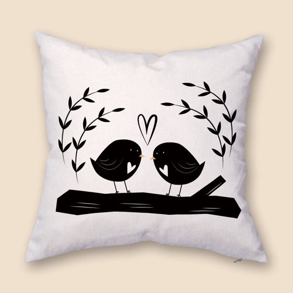 

Bird Print Cushion Cover Without Filler, Black and white