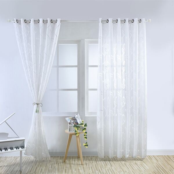 

Leaf Print Single Panel Curtain, White