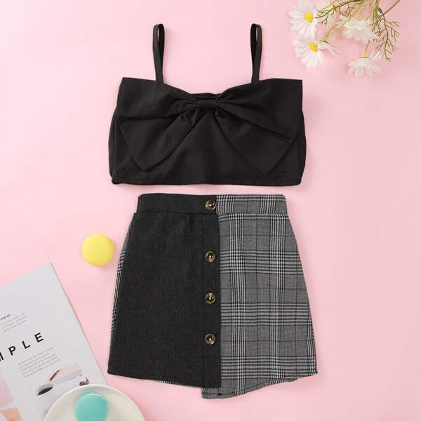 

Toddler Girls Bow Detail Cami Top and Splice Skirt Set, Multicolor
