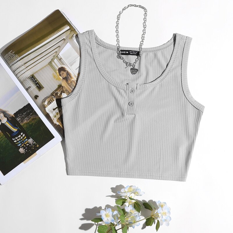 

Scoop Neck Crop Tank Top, Light grey