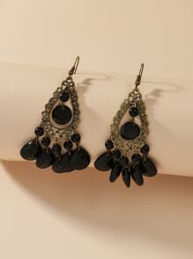 Waterdrop Tassel Drop Earrings - Bronze - View 3