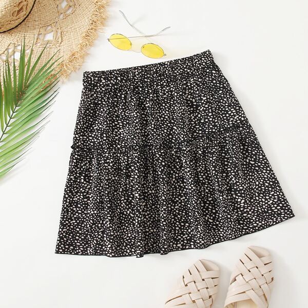 

Allover Print Mini Skirt, Black and white