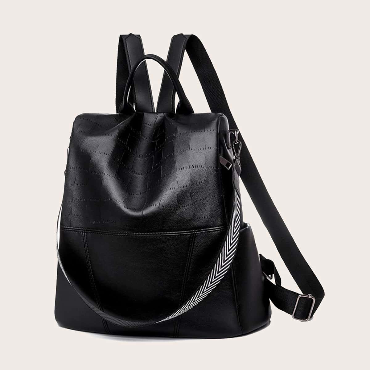 

Chevron Strap Backpack, Black