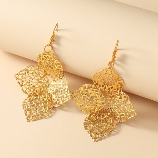 

Hollow Out Leaf Drop Earrings, Gold