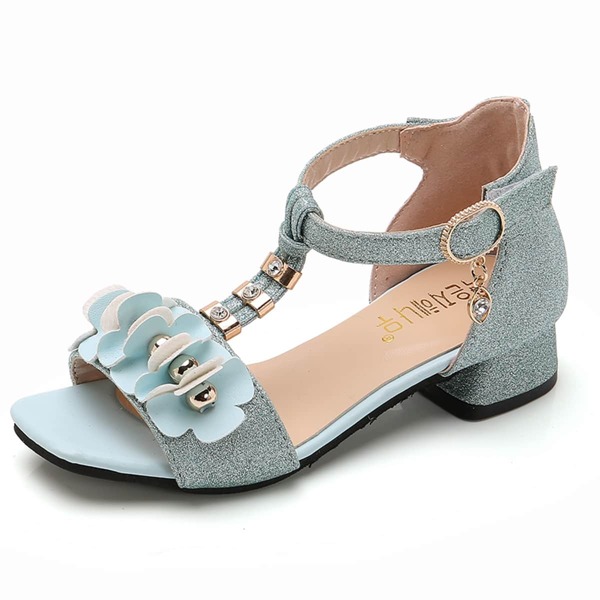

Girls Rhinestone & Glitter Decor T-strap Sandals, Blue