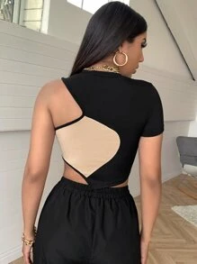 SHEIN Unity Áo thun Bất đối xứng Khối Màu Giải trí - Nhiều màu - Xem 2