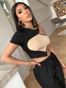 SHEIN Unity Áo thun Bất đối xứng Khối Màu Giải trí - Nhiều màu - Xem 5