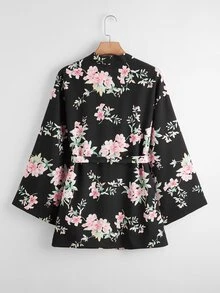Kimono Plus Size Thắt lưng Hoa - màu đen - Xem 2