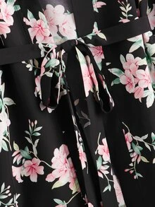 Kimono Plus Size Thắt lưng Hoa - màu đen - Xem 3