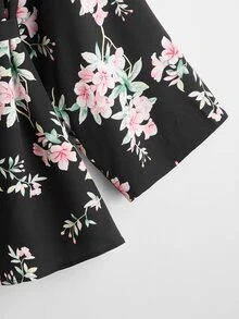 Kimono Plus Size Thắt lưng Hoa - màu đen - Xem 4