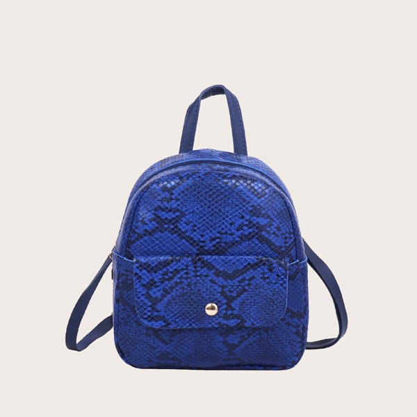 

Snakeskin Print Pocket Front Backpack, Blue